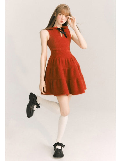 Doll Collar Sleeveless Ribbon Tiered Dress【s0000003862】