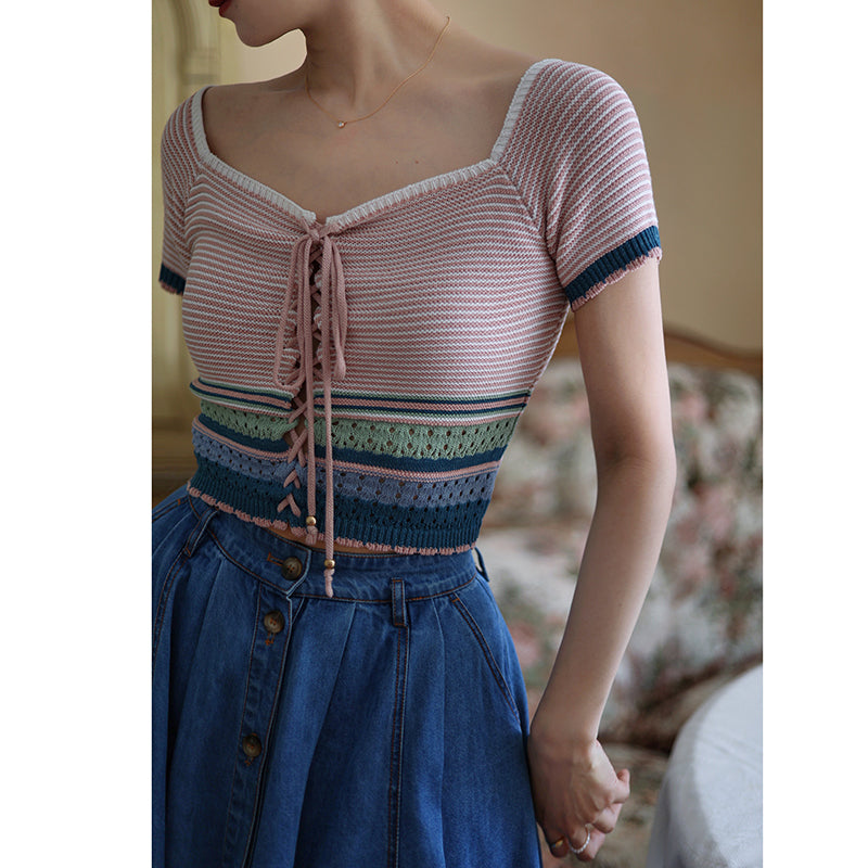 pink striped knit top