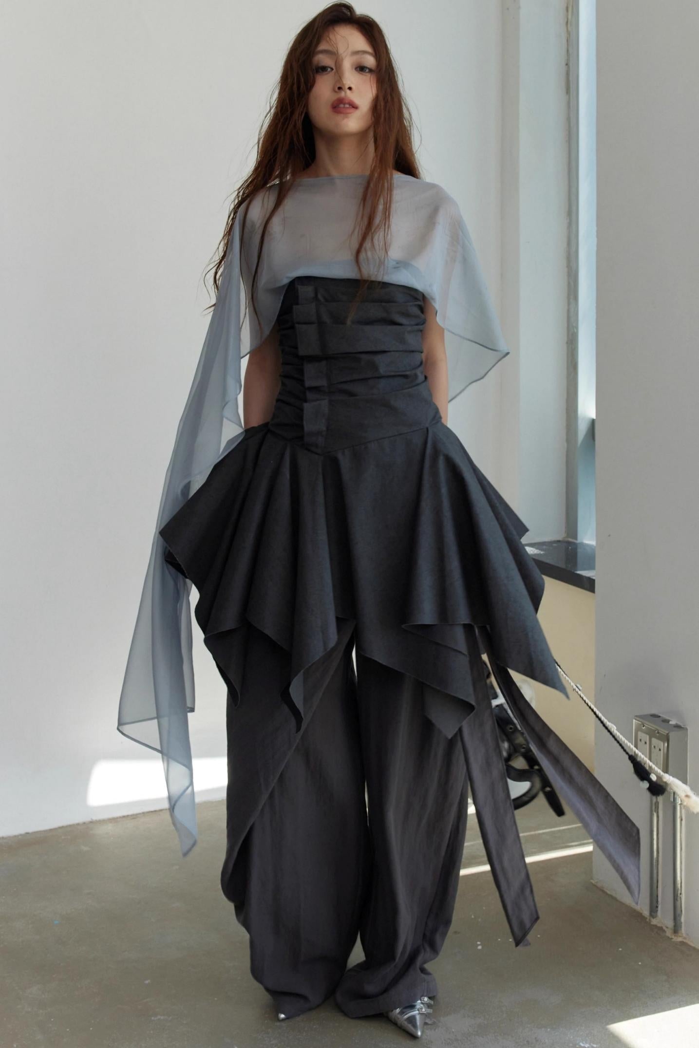 Wax-Dyed Asymmetric Hem Vintage Vest