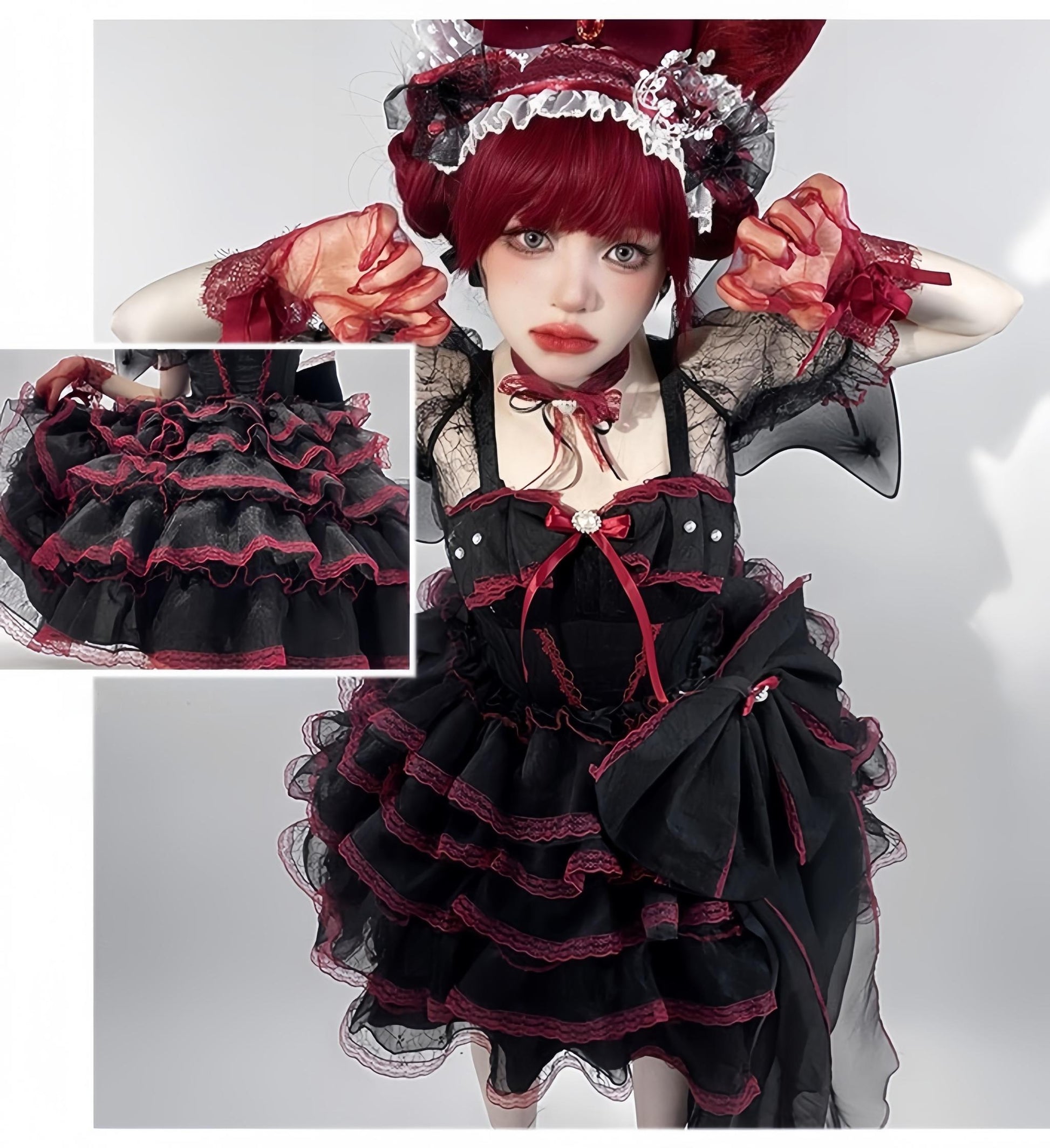 Daydream Whisper - Shisan District - Wedding Lolita OP Suit with Angel Demon Wings