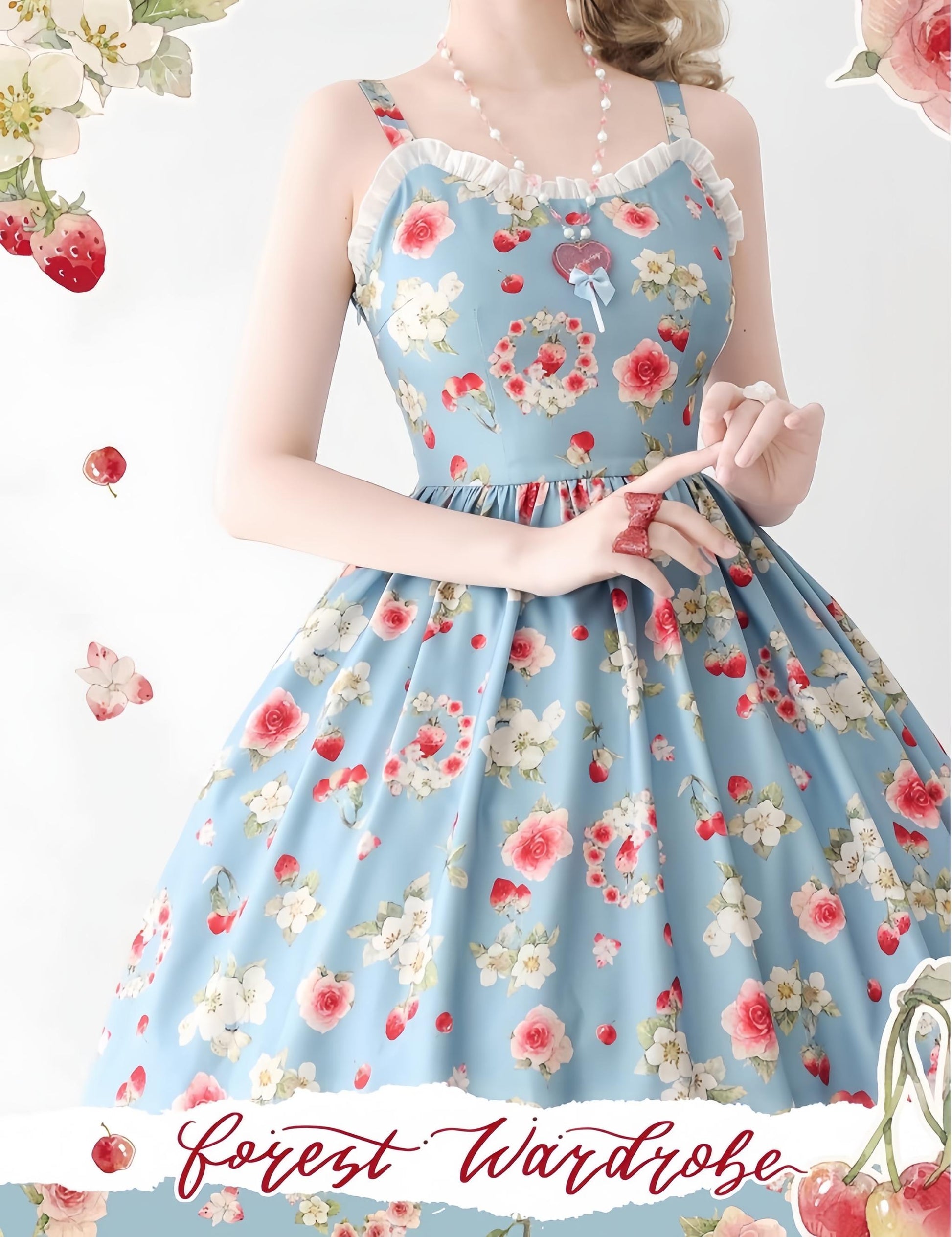 Forest Wardrobe - Summer Berry Picture Book - Floral Printed Classic Lolita JSK Dress