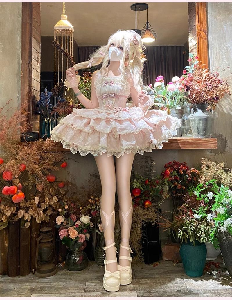 Buling Moon - Ballet Elegance - Sweet Lolita Mini JSK Set with Tulle Shirt and Headdress