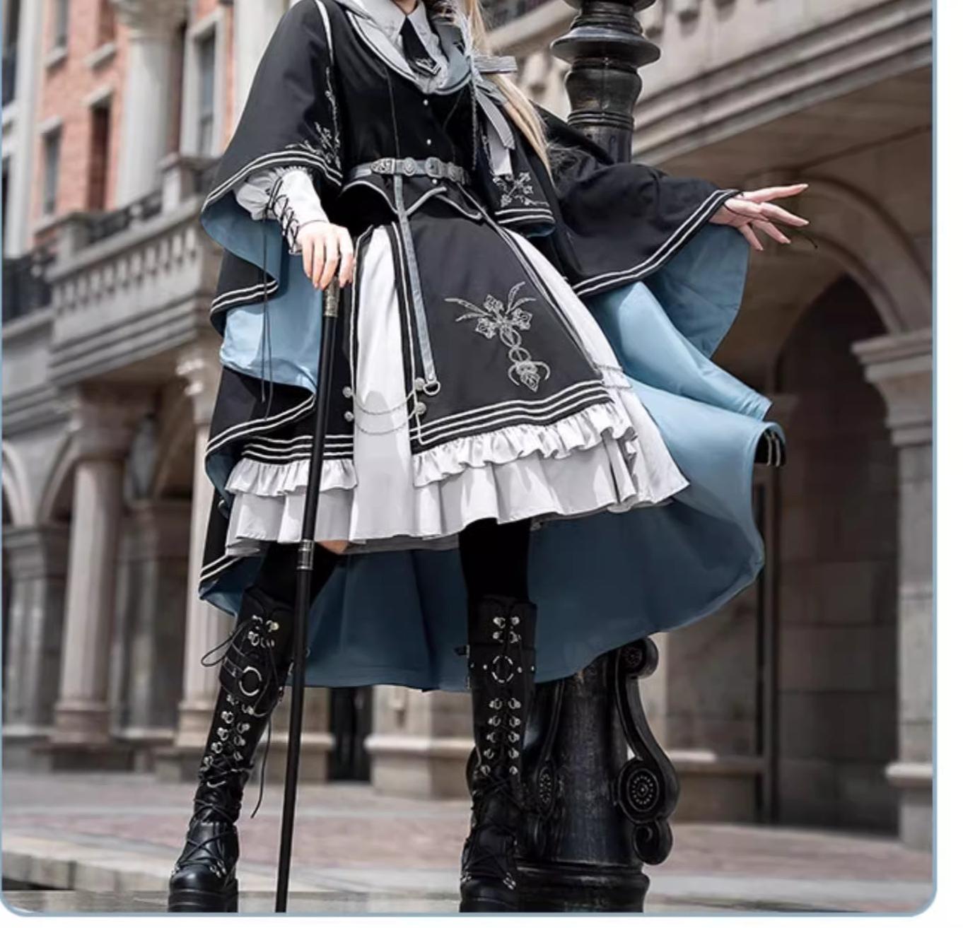 CHUNLV LOLITA - Dark Night Contract - Blue Military Lolita Dress Suit Skirt Elegant OP Cape