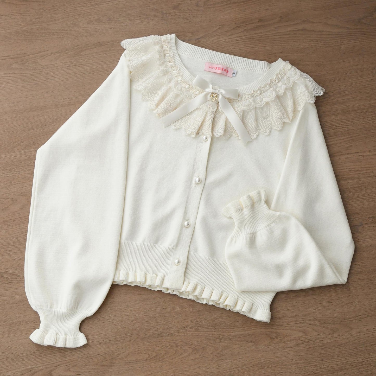 MIST - Graceful Dream - Retro Kawaii Lolita Sweater Cardigan, Ruffled Lace Neckline