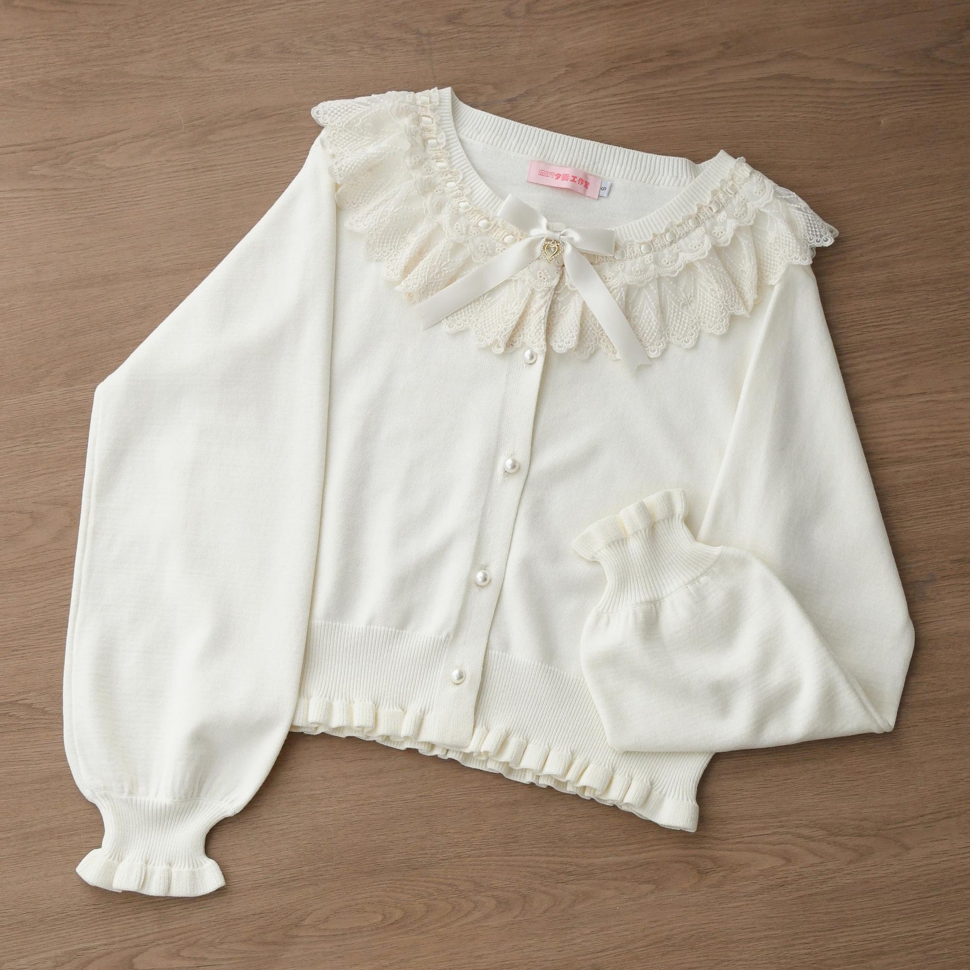 MIST - Graceful Dream - Retro Kawaii Lolita Sweater Cardigan, Ruffled Lace Neckline