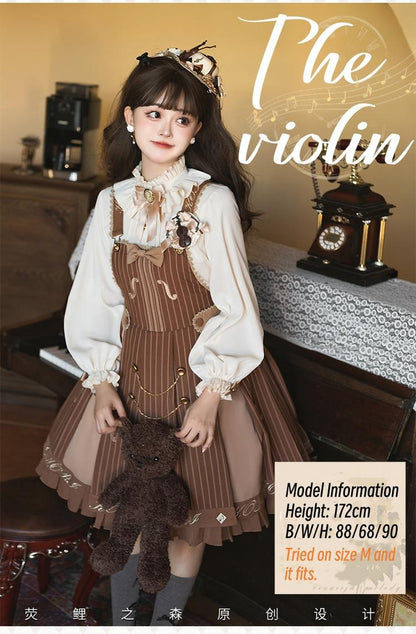 Forest Fluorescent Carps - Classic Lolita Salopette Set Violin Preppy Style Dress