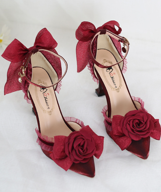 Xiaogui - Elegant Lolita High-Heeled Camellia Bows Shoes