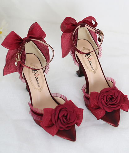 Xiaogui - Elegant Lolita High-Heeled Camellia Bows Shoes