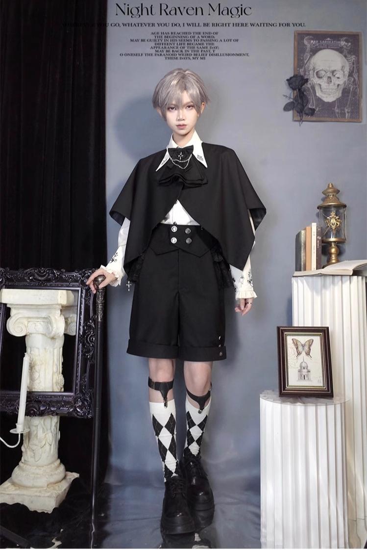 CastleToo - Night Raven Magic - Ouji Lolita Dress Set, Suspender Shorts & Cape