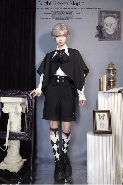 CastleToo - Night Raven Magic - Ouji Lolita Dress Set, Suspender Shorts & Cape