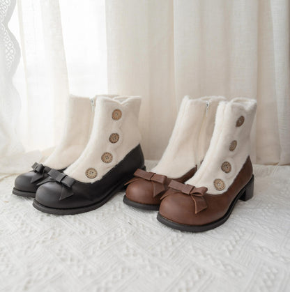 Dolly Doll - Winter Lolita Boots Fur Mary Jane Lolita Low Heel Shoes