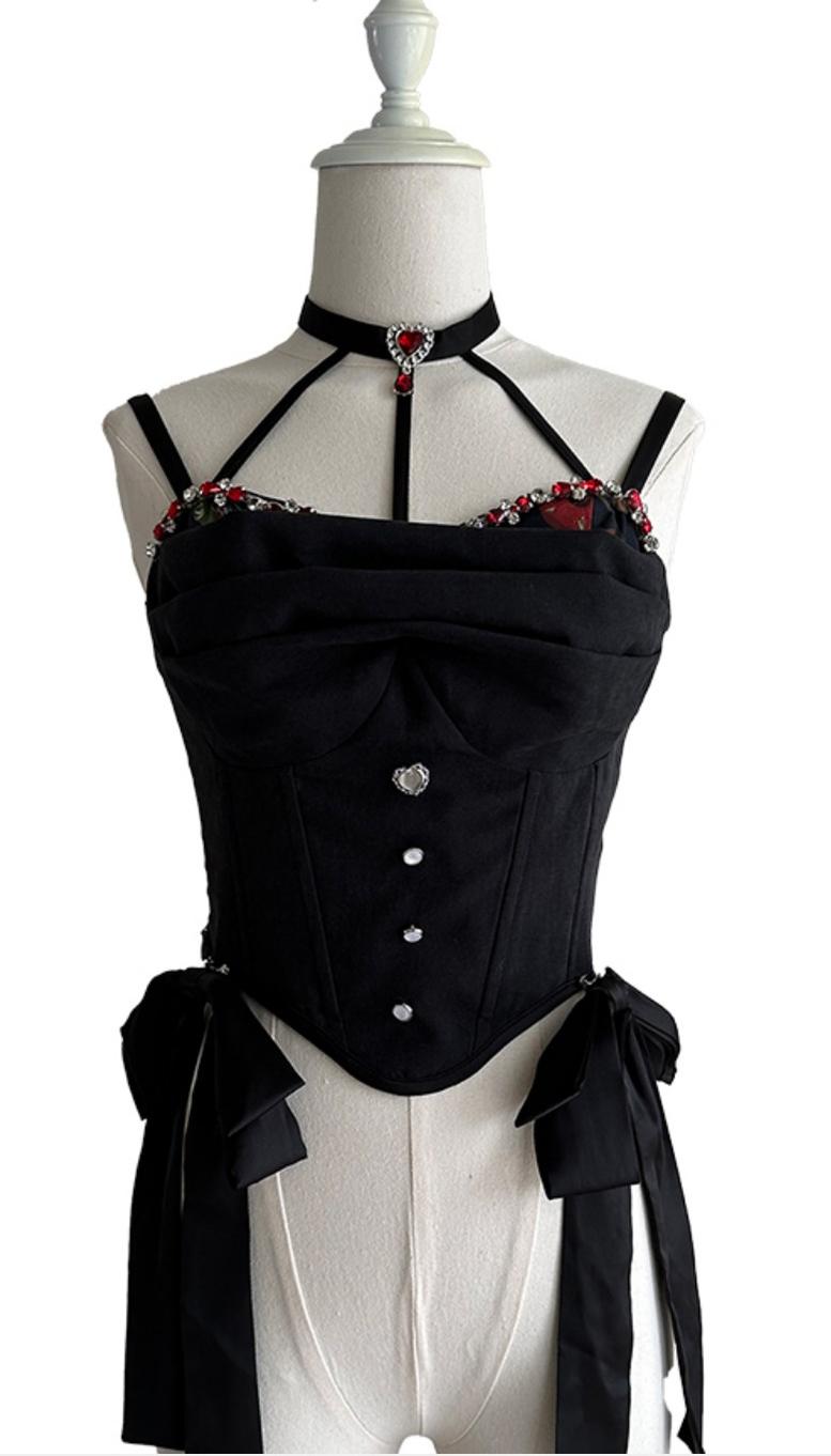 Gloaming - Sweet Lolita Cherry print Short Sleeve OP and SK Set