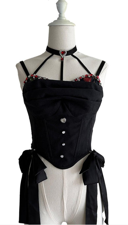 Gloaming - Sweet Lolita Cherry print Short Sleeve OP and SK Set