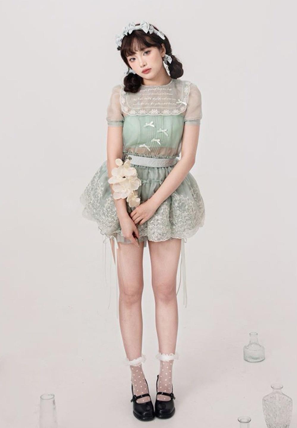 ZJstory - Sonnet Summer - Sweet Lolita Dress Set Embroidery Shirt Tiered Jumper Dress