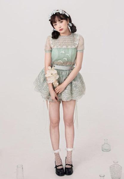 ZJstory - Sonnet Summer - Sweet Lolita Dress Set Embroidery Shirt Tiered Jumper Dress