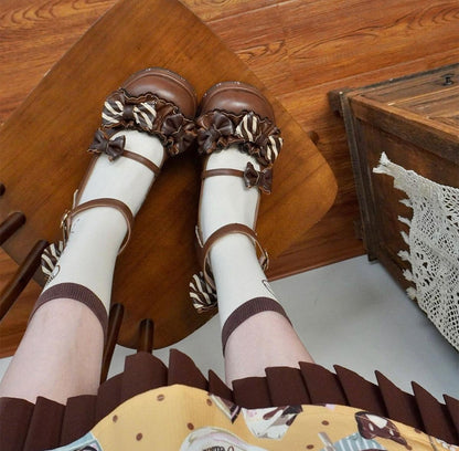 Sheep Puff - Chocolate Sponge Cake - Sweet Lolita Thick-Sole Shoes with Printed Platform