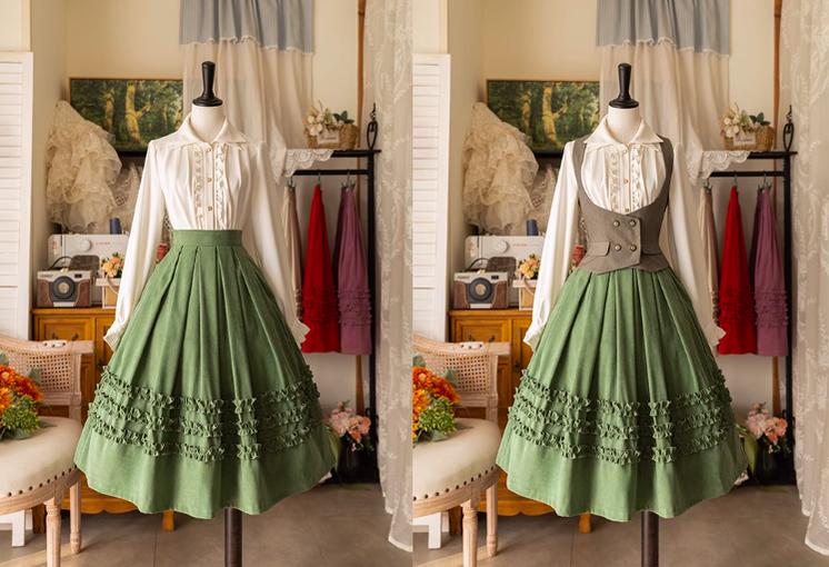 Forest Wardrobe - Forest Basket - Elegant Lolita Skirt Mushroom Edge Skirt Retro Classic