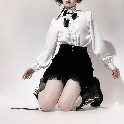CastleToo - Erosion Heart F-Type - Ouji Lolita Suit Black Velvet Shorts and Skirt
