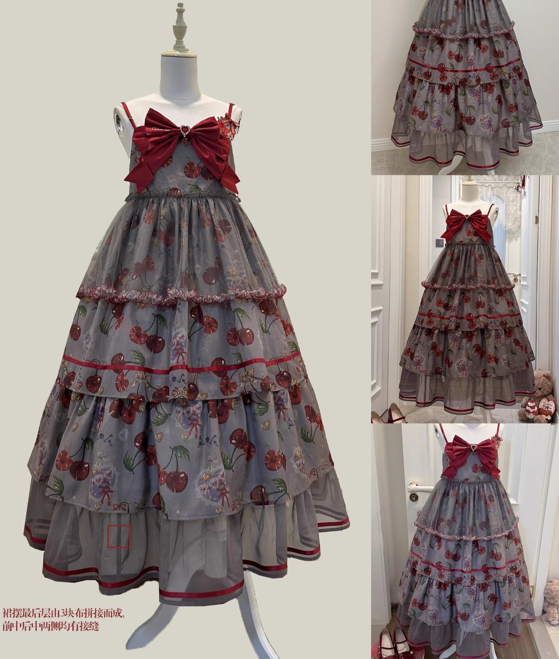 Gloaming - Sweet Lolita Cherry print Short Sleeve OP and SK Set