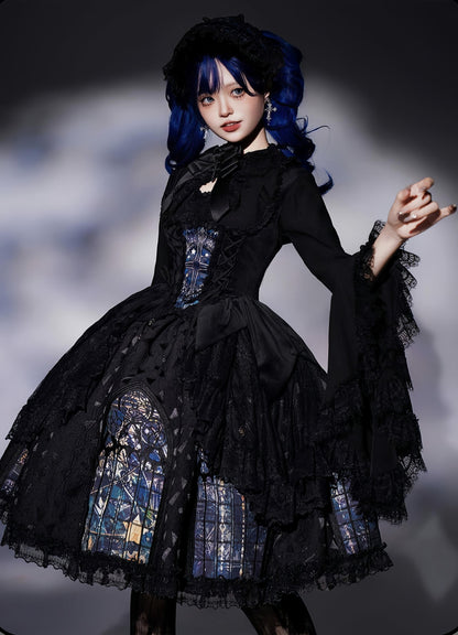 Susin Lolita - Night Traveler - Gothic Lolita Skirt Outfit Long Coat Shirt and Bustier Set