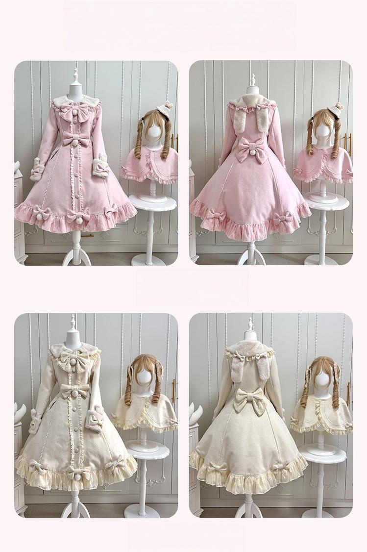 Mengfuzi - Nico Bunny - Winter Sweet Lolita Overcoat, Detachable Cape