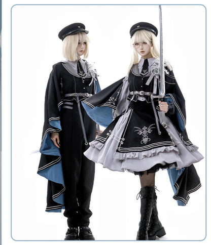 CHUNLV LOLITA - Dark Night Contract - Blue Military Lolita Pants Long Cape Couple Suit