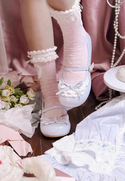 Sheep Puff - Young Layla - Vintage Lolita Shoes Low Heel Butterfly Shoes