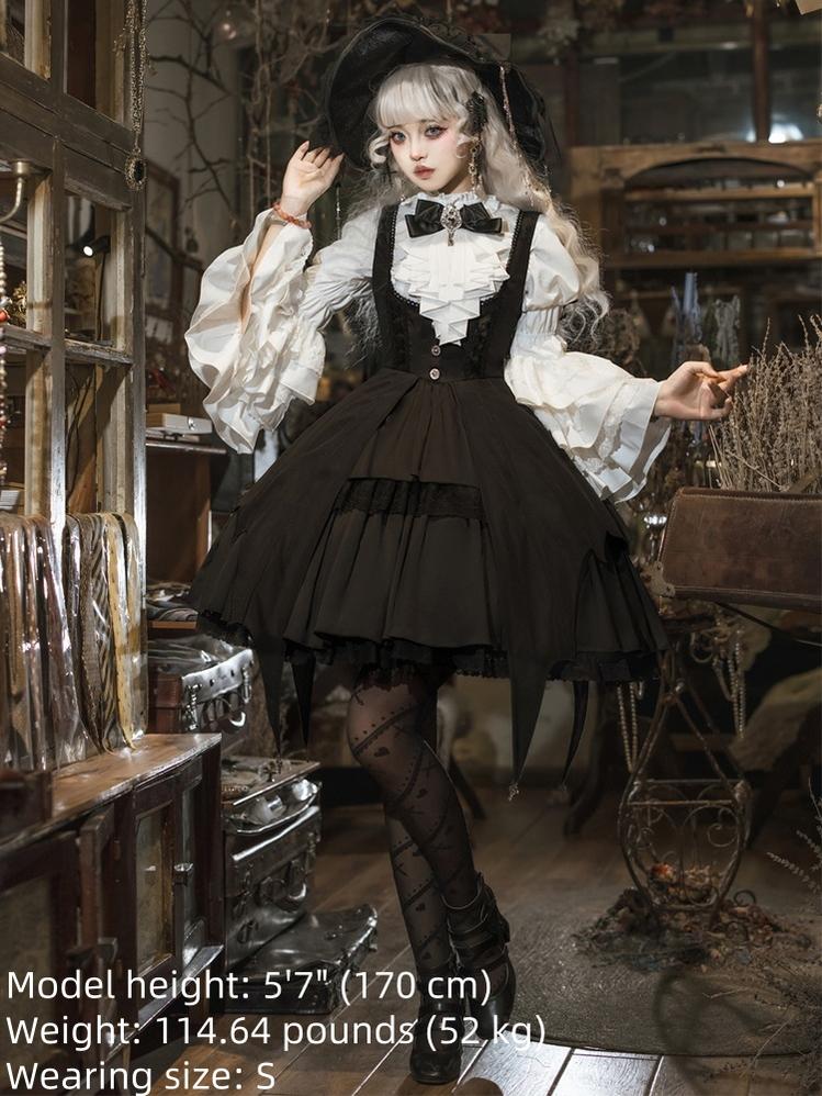 Your Princess - Dawn Witch - Black Gothic Lolita JSK Dress + White Blouse