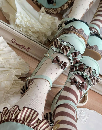Sheep Puff - Chocolate Sponge Cake - Sweet Lolita Thick-Sole Shoes with Printed Platform