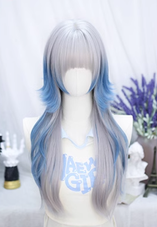 Dalao - Natural Lolita Long Curly Gray Blue Wigs