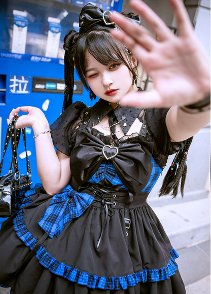 Alice Girl - Gothic Lolita Dress Blue Plaid Jumper Dress