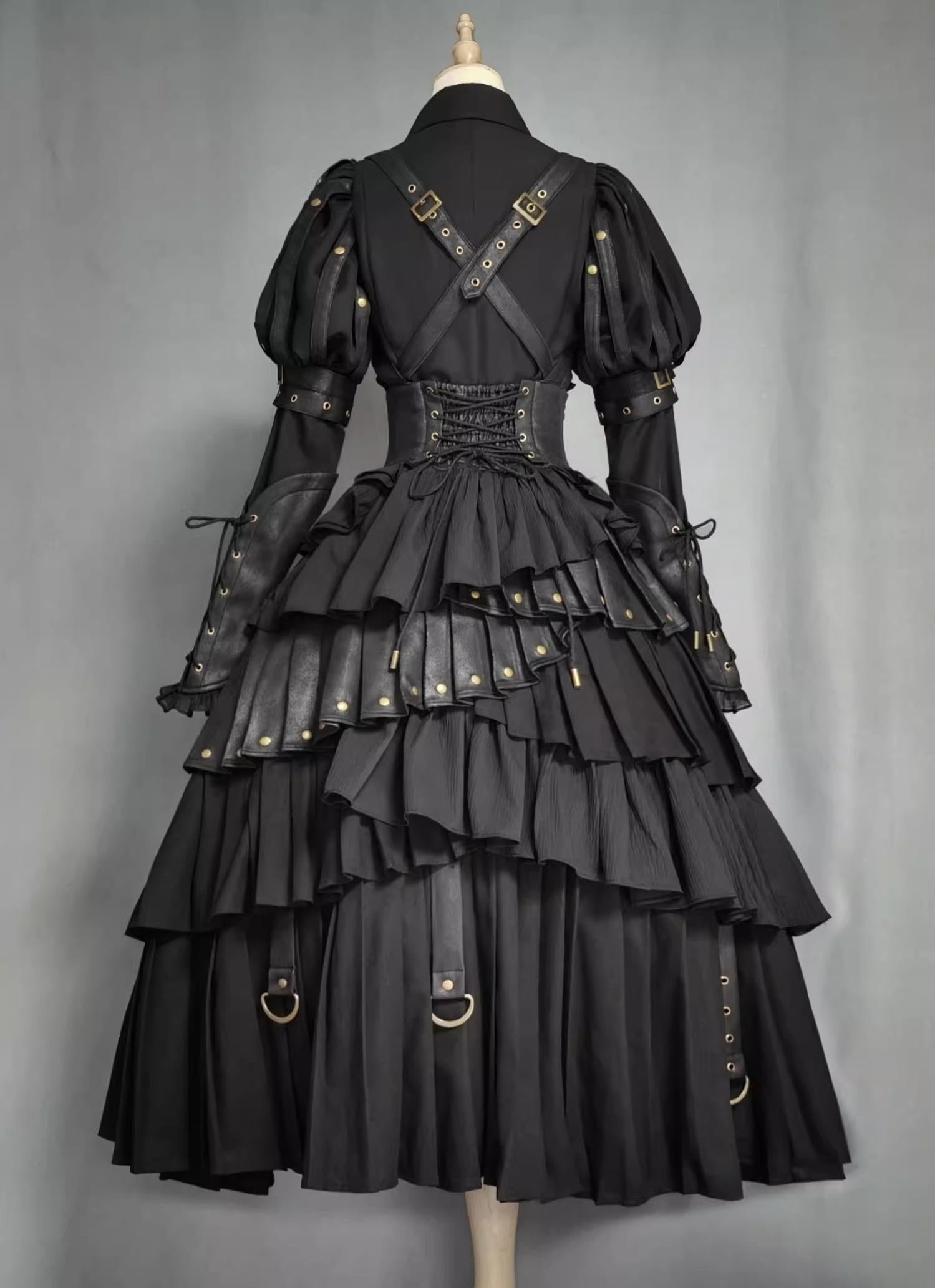 FOXTROT - Black Mist Beloved - Corset Gothic Lolita SK, Shirt, Faux Leather Cage Overlay