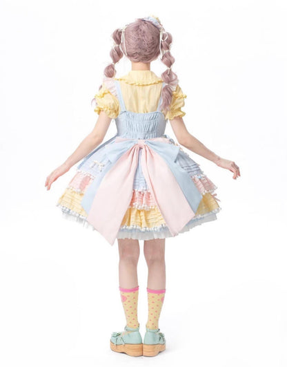 Chubby Cat Diary - Sweetheart Macarons - Sweet Lolita JSK Dress, Pom-pom Accents