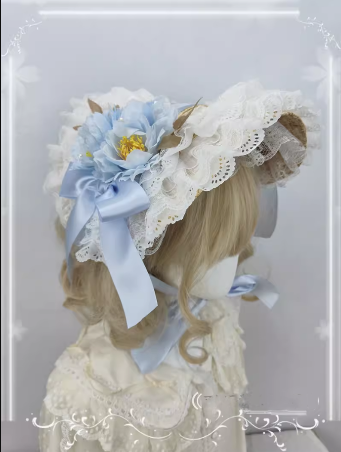 Cocoa Jam - Country Lolita Bonnet Lace Flower Flat Cap Multicolors Customized