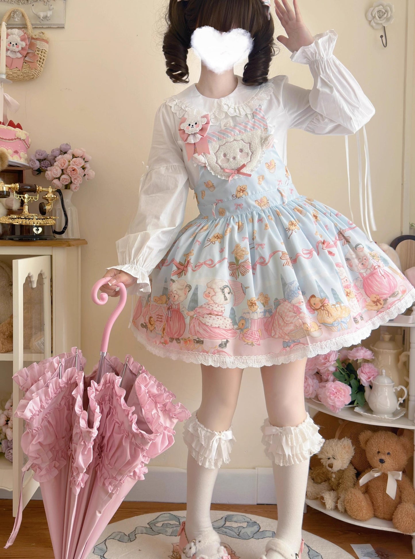 MeowMeow - Dance of the Lambs - Kawaii Lolita Salopette Dress With Cute Animal Prints