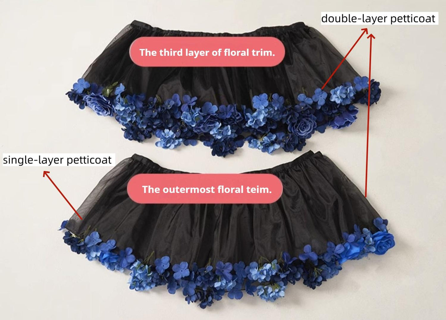 Sky Rabbit - Floral Lolita Petticoat with Detachable Trim