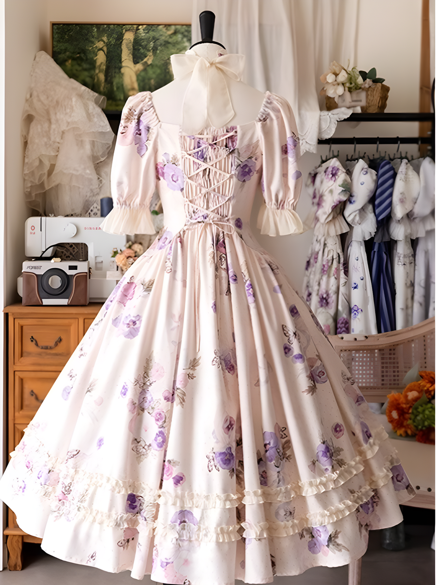 Forest Wardrobe - Forest Basket - Classic Lolita OP Dress Floral Print
