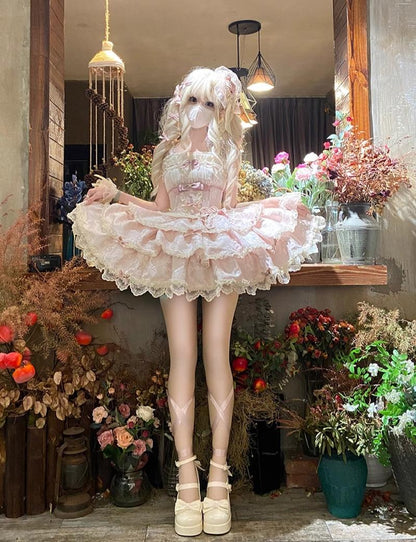 Buling Moon - Ballet Elegance - Sweet Lolita Mini JSK Set with Tulle Shirt and Headdress