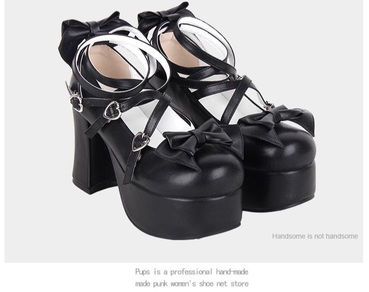 Angelic imprint - Maid Lolita Shoes High Heel Bow Round Toe Shoes