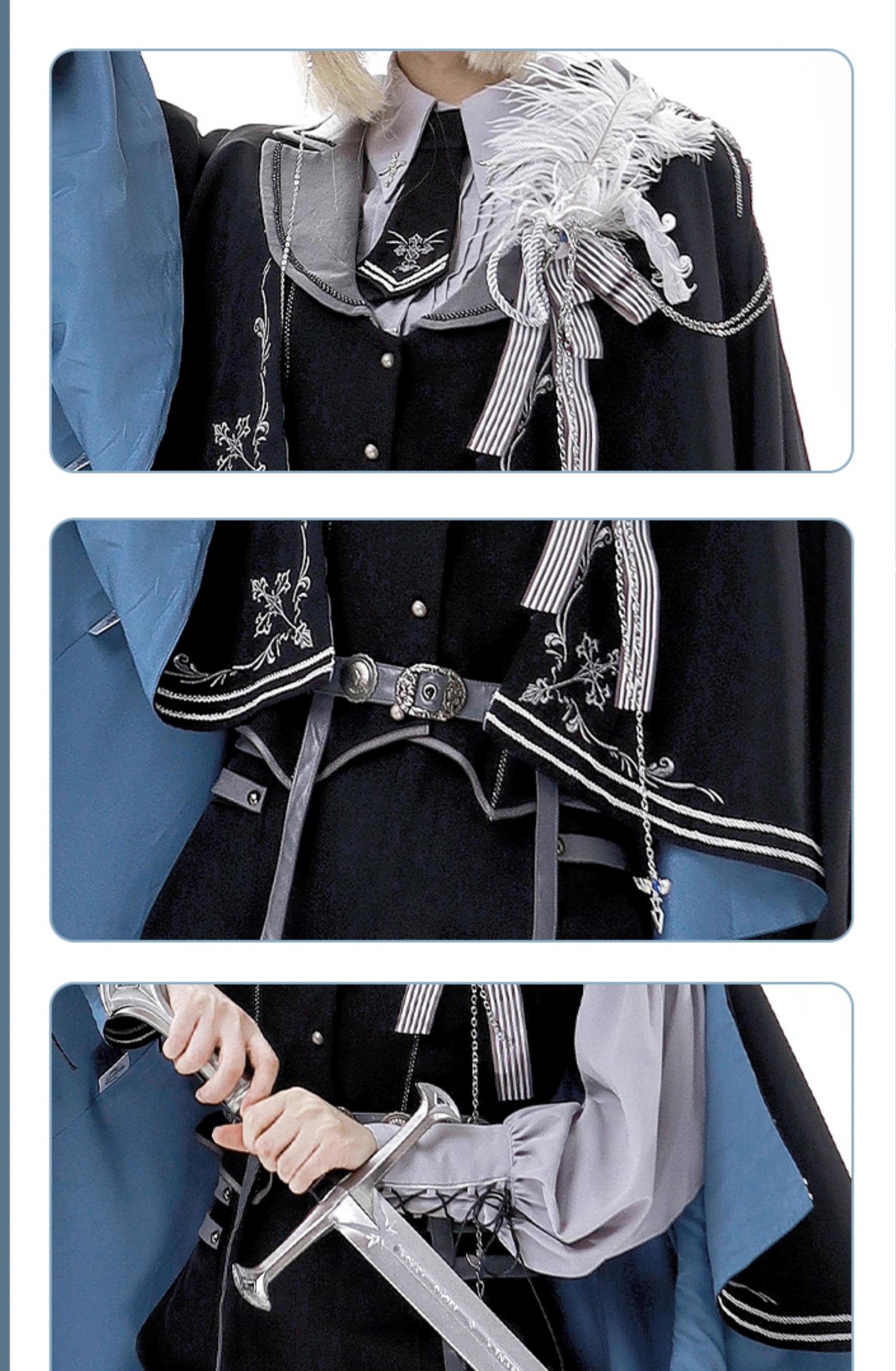 CHUNLV LOLITA - Dark Night Contract - Blue Military Lolita Pants Long Cape Couple Suit