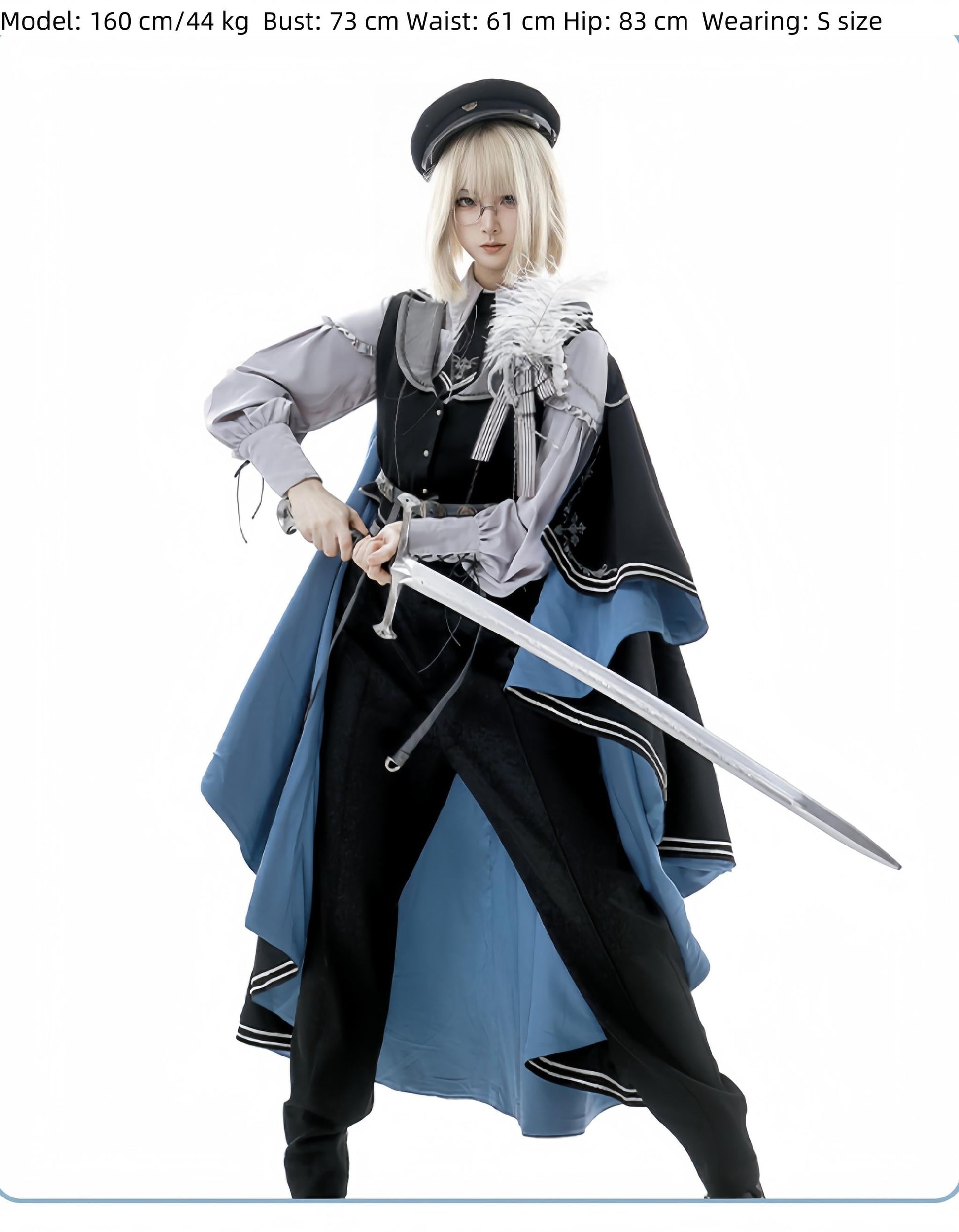 CHUNLV LOLITA - Dark Night Contract - Blue Military Lolita Pants Long Cape Couple Suit