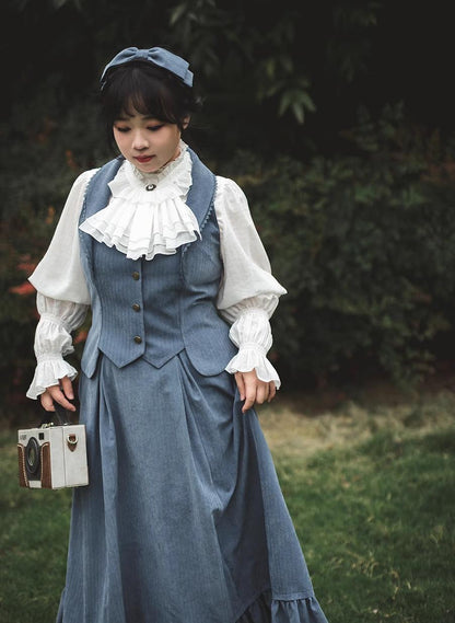 Forest Wardrobe - Misty Forest - Elegant Vintage Fishbone Lolita Long Skirt & Vest