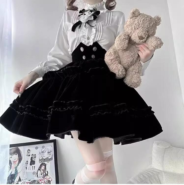 CastleToo - Erosion Heart F-Type - Ouji Lolita Suit Black Velvet Shorts and Skirt