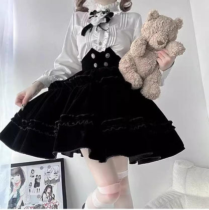CastleToo - Erosion Heart F-Type - Ouji Lolita Suit Black Velvet Shorts and Skirt