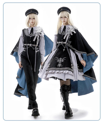 CHUNLV LOLITA - Dark Night Contract - Blue Military Lolita Pants Long Cape Couple Suit