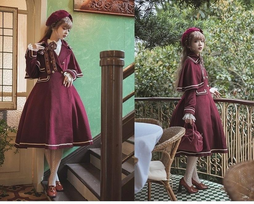 Unideer - Galaxy Traveler - Classic School Lolita Overcoat with Detachable Cape and Bow
