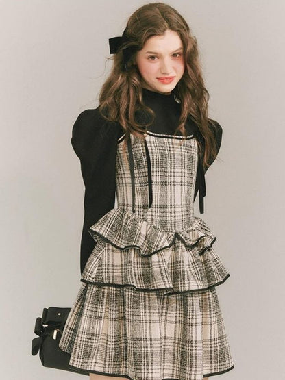 Plaid Cake Skirt Fake Two Piece Dress【s0000003231】