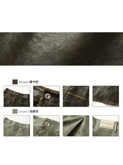 Distressed fake Leather Skirt【s0000003377】