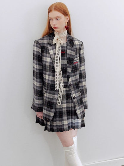 Black and white checkered blazer【s0000006200】