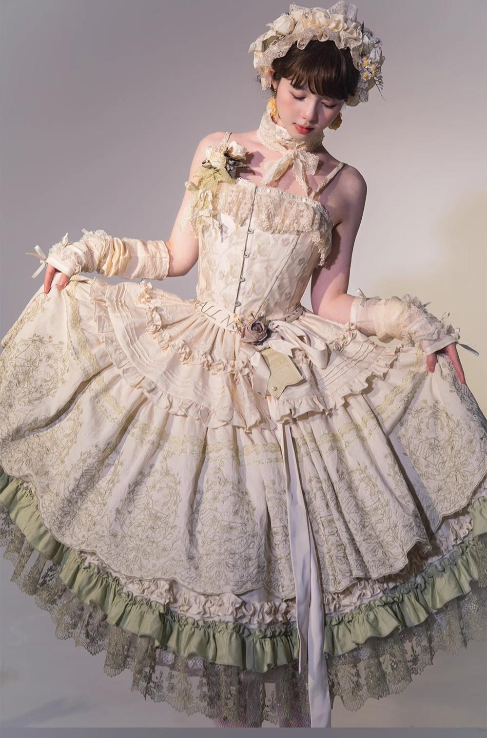 ZJstory - 14-line Poem Set - Classic Lolita Separate Dress Set Tiered Ruffles Skirt
